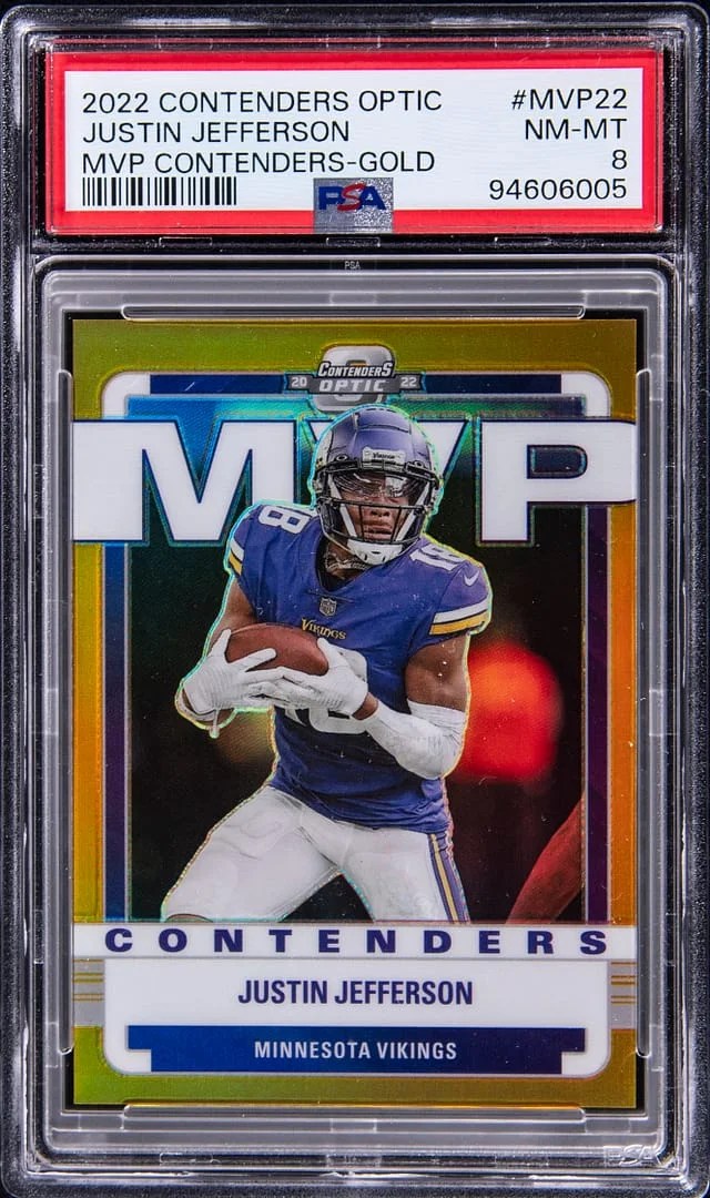 2022 Panini Contenders Optic Justin Jefferson MVP Contenders Gold #MVP-22 card image