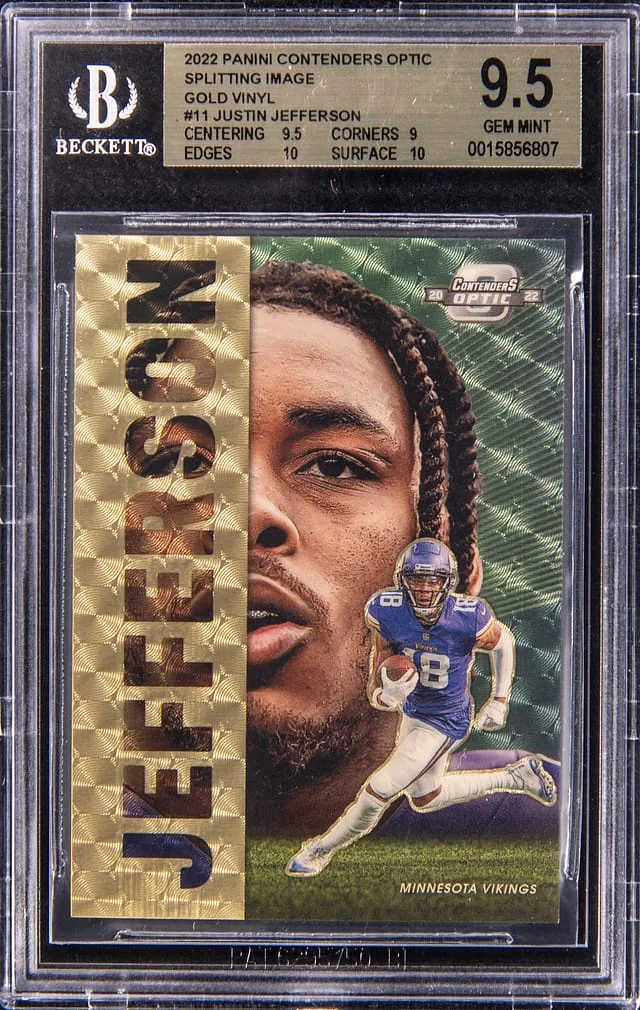 2022 Panini Contenders Optic Justin Jefferson Splitting Image Gold Vinyl #SI-11R card image