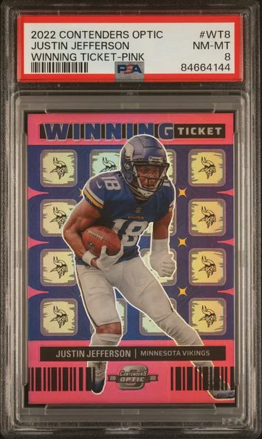 2022 Panini Contenders Optic Justin Jefferson Winning Ticket Pink #WT8 card image