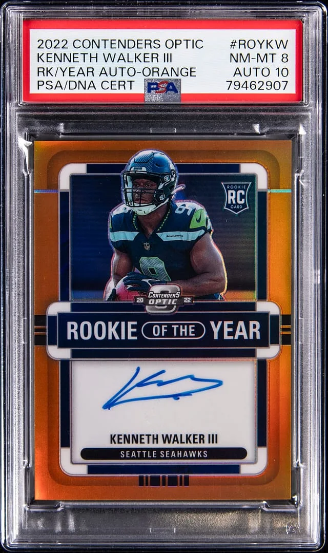 2022 Panini Contenders Optic Kenneth Walker III of the Year Autograph Orange #ROY-KW card image