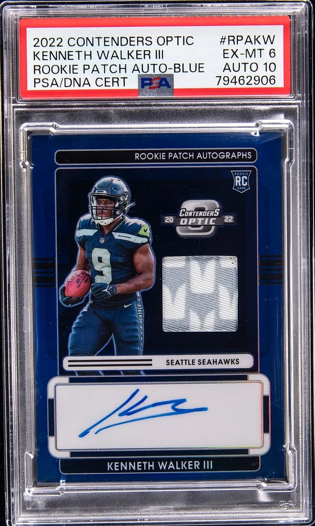 2022 Panini Contenders Optic Kenneth Walker III Patch Autograph Blue (RPA) #RPA-KW card image