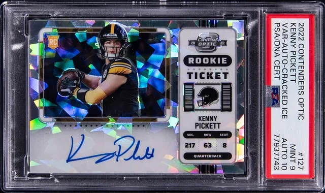 2022 Panini Contenders Optic Kenny Pickett Ticket Autograph Variation Blue #127 card image