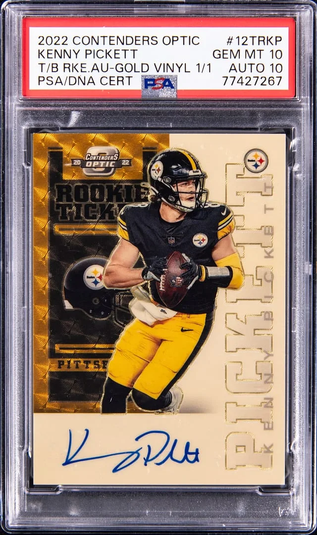 2022 Panini Contenders Optic Kenny Pickett Ticket Autographs Gold Vinyl #12TR-KP card image
