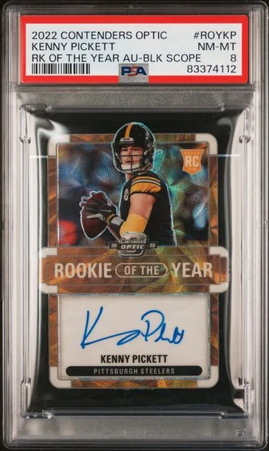 2022 Panini Contenders Optic Kenny Pickett Of The Year Contenders Autographs Black Scope #ROYKP card image