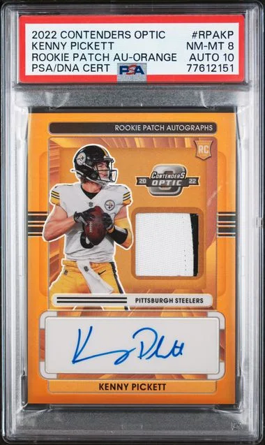 2022 Panini Contenders Optic Kenny Pickett Patch Autographs Orange #RPAKP card image
