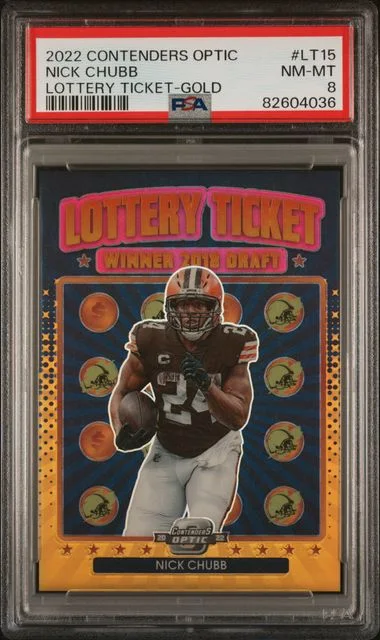 2022 Panini Contenders Optic Nick Chubb Lottery Ticket Gold #LT-15 card image