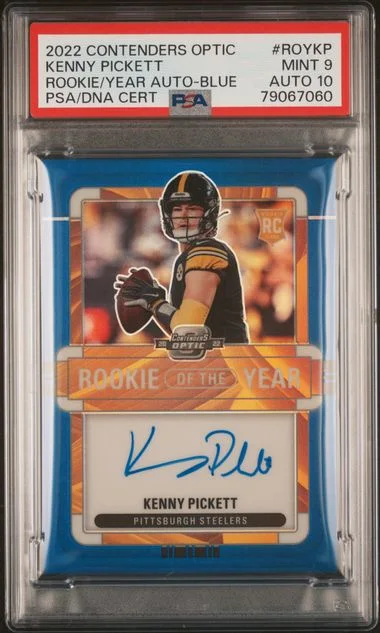 2022 Panini Contenders Optic Of The Year Contenders Autographs Blue Roykp Kenny Pickett #no-number card image
