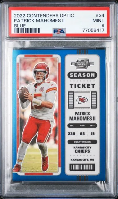 2022 Panini Contenders Optic Patrick Mahomes II Blue #34 card image