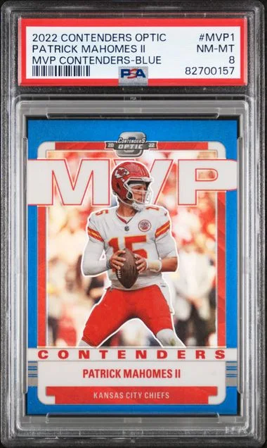 2022 Panini Contenders Optic Patrick Mahomes II MVP Contenders Blue #MVP1 card image