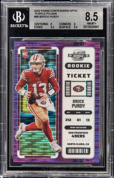 2022 Panini Contenders Optic Purple Pulsar Brock Purdy #no-number card image