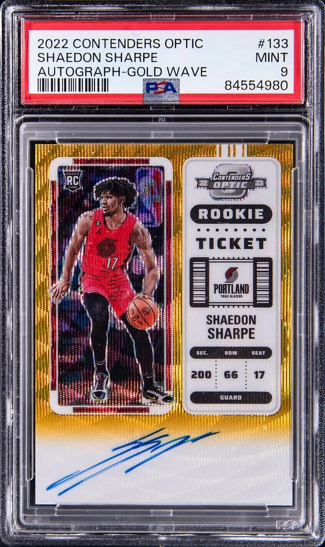 2022 Panini Contenders Optic Shaedon Sharpe Autograph-Gold Wave #133 card image