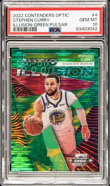 2022 Panini Contenders Optic Stephen Curry Optic Illusion Green Pulsar #4 card image
