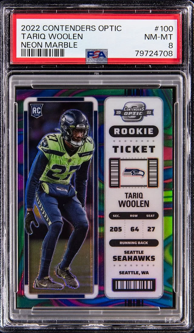 2022 Panini Contenders Optic Tariq Woolen Neon Marble #100 card image