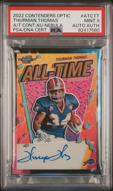 2022 Panini Contenders Optic Thurman Thomas All-Time Contenders Autographs Nebula #ATC-TT card image