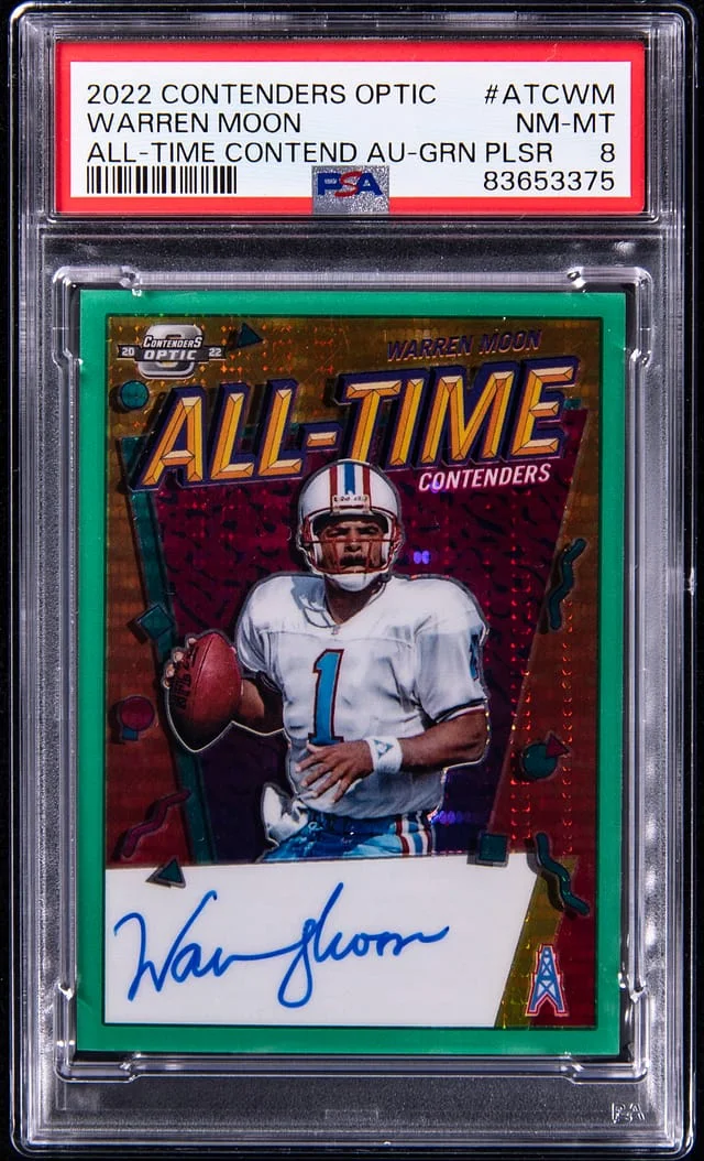2022 Panini Contenders Optic Warren Moon All-Time Contenders Autograph Green Pulsar #ATC-WM card image