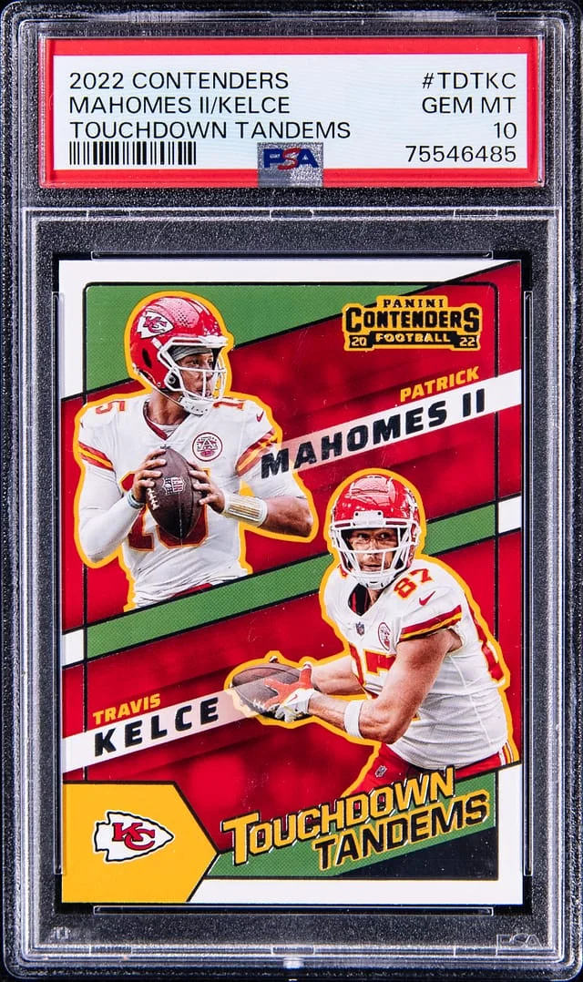 2022 Panini Contenders Patrick Mahomes Ii/Travis Kelce Touchdown Tandems #TDTKC card image