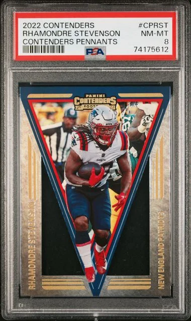 2022 Panini Contenders Rhamondre Stevenson Contenders Pennants #CPRST card image