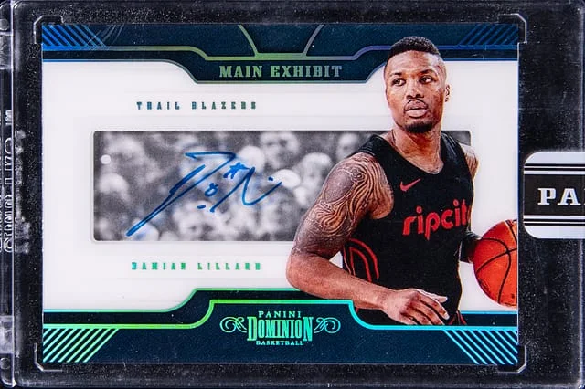 2022 Panini Damian Lillard Dominion Main Exhibit Autographs Black Box 1/1 #ME-DLL card image
