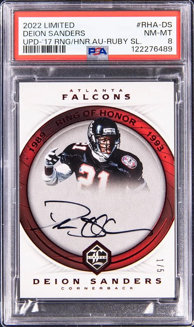 2022 Panini Deion Sanders Limited Update 2017 Ring of Honor Autograph Ruby Spotlight #RHA-DS card image