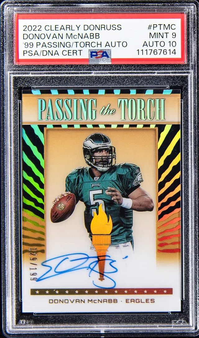 2022 Panini Donovan McNabb Clearly Donruss '99 Passing the Torch Autograph #PT-MC card image