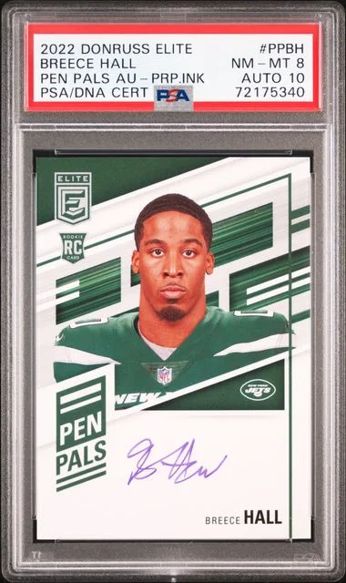 2022 Panini Donruss Breece Hall Elite Pen Pals Autographs Purple Ink #PPBH card image