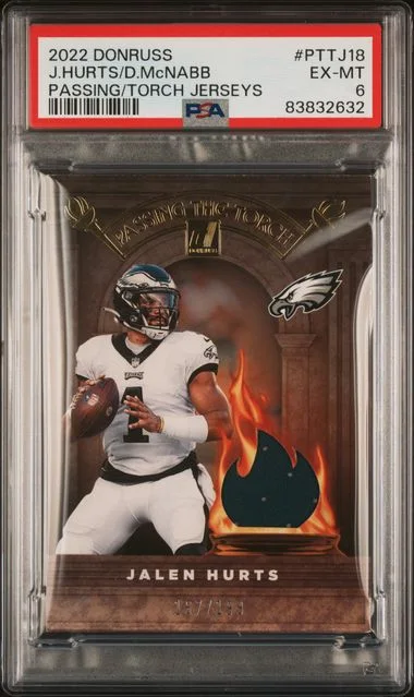 2022 Panini Donruss Donovan Mcnabb/Jalen Hurts Passing The Torch Jerseys #Pttj18 card image