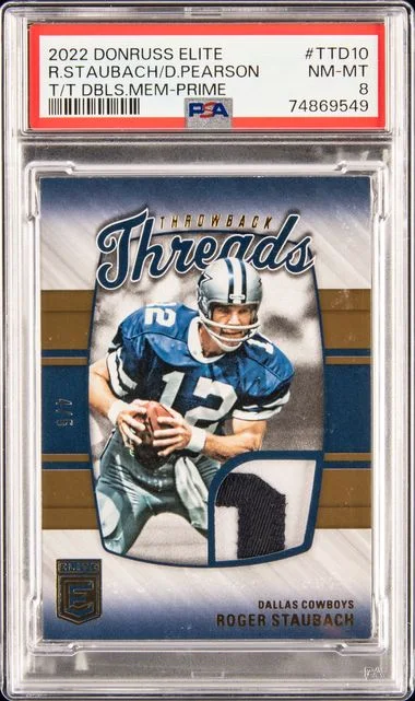 2022 Panini Donruss Drew Pearson/Roger Staubach Elite Throwback Threads Doubles Memorabilia Prime #Ttd10 card image