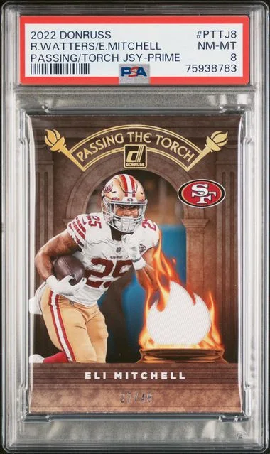 2022 Panini Donruss Eli Mitchell/Ricky Watters Passing The Torch Jerseys Prime #PTTJ8 card image