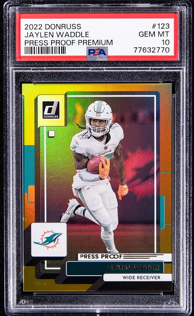 2022 Panini Donruss Jaylen Waddle Press Proof Premium #123 card image