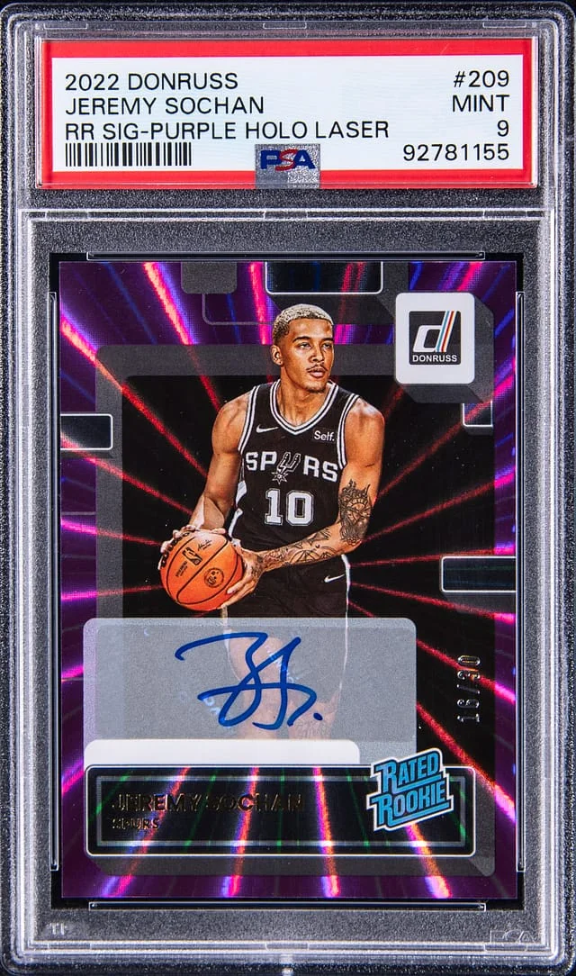 2022 Panini Donruss Jeremy Sochan Rated Signatures Purple Holo Laser #209 card image