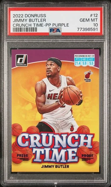 2022 Panini Donruss Jimmy Butler Crunch Time Press Proof Purple #12 card image