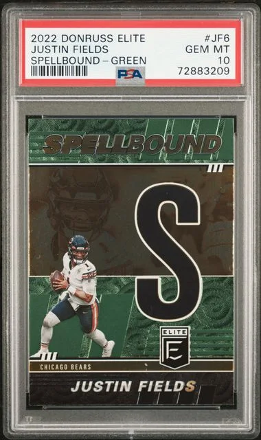 2022 Panini Donruss Justin Fields Elite Spellbound Green #SB-JF6 card image