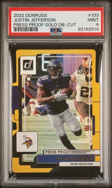 2022 Panini Donruss Justin Jefferson Press Proof Gold Die-Cut #103 card image