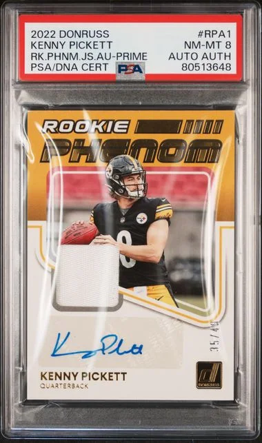 2022 Panini Donruss Kenny Pickett Phenom Jersey Autographs Prime #RPA1 card image