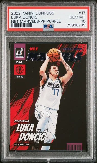 2022 Panini Donruss Luka Doncic Net Marvels Press Proof Purple #17 card image