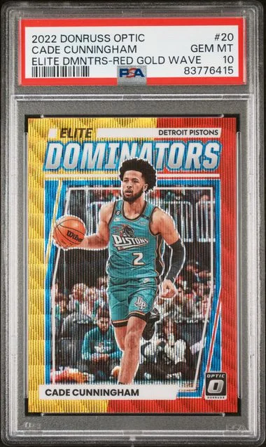 2022 Panini Donruss Optic Cade Cunningham Elite Dominators Red and Gold Wave #20 card image