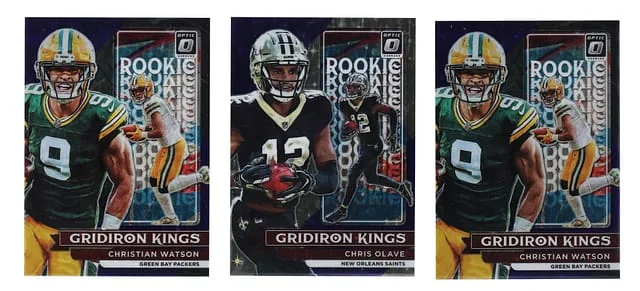 2022 Panini Donruss Optic First off the Line Gridiron Kings Purple Stars #RGK-8,#RGK-20 Chris Olave/Christian Watson Collection (3) - , , #no-number card image