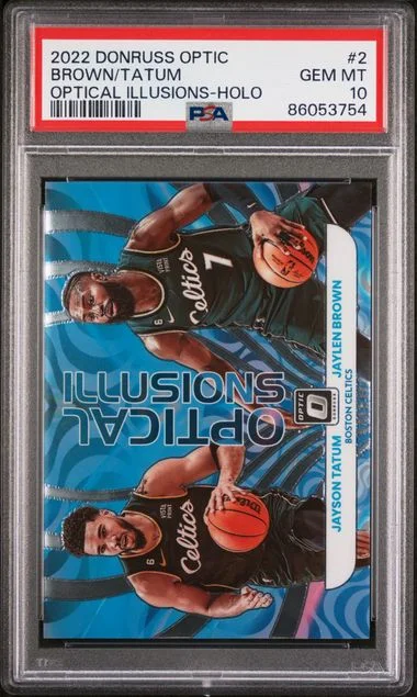 2022 Panini Donruss Optic Jaylen Brown/Jayson Tatum Optical Illusions Holo #2 card image