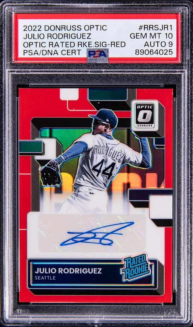 2022 Panini Donruss Optic Julio Rodriguez Rated Signatures Red #RRSJR1 card image