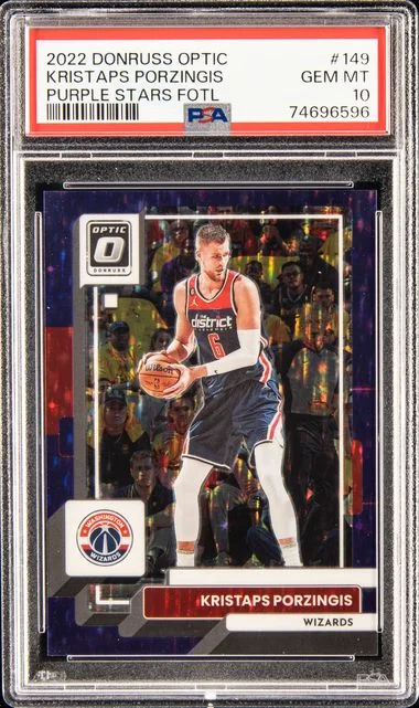 2022 Panini Donruss Optic Kristaps Porzingis Purple Stars (FOTL) #149 card image