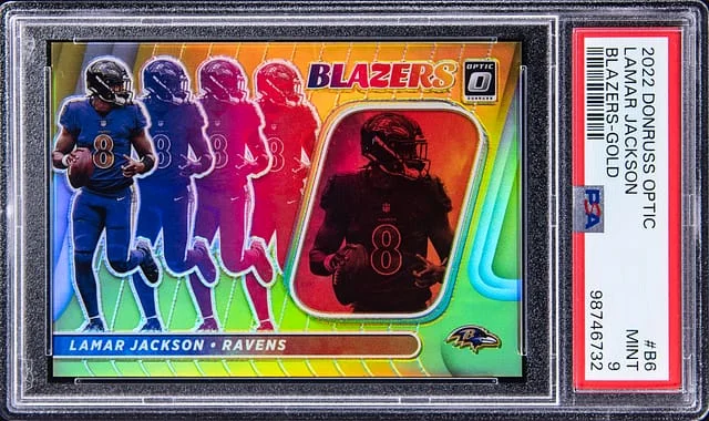 2022 Panini Donruss Optic Lamar Jackson Blazers Gold #B-6 card image
