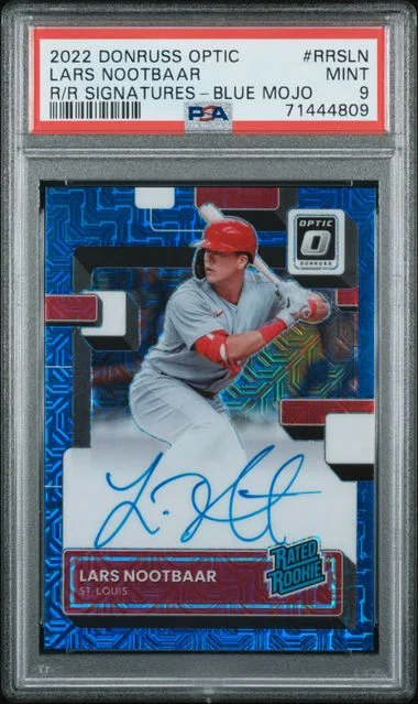 2022 Panini Donruss Optic Lars Nootbaar Rated Signatures Blue Mojo #RRS-LN card image