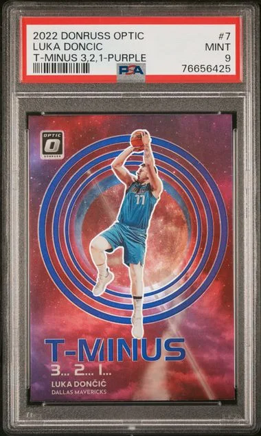 2022 Panini Donruss Optic Luka Doncic T-Minus 3...2...1... Purple #7 card image