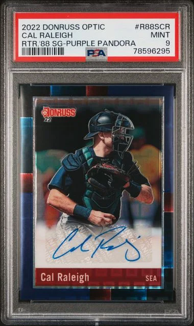 2022 Panini Donruss Optic Signatures Purple Pandora R88Scr Cal Raleigh Retro #1988 card image
