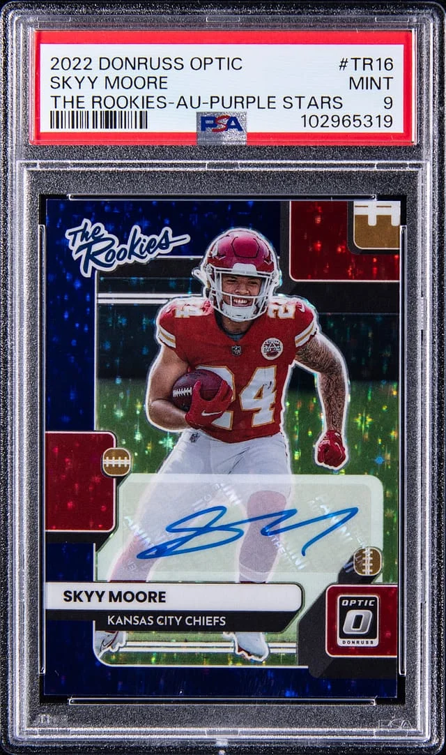 2022 Panini Donruss Optic Skyy Moore The Rookies Autograph Purple Stars #TR-16 card image