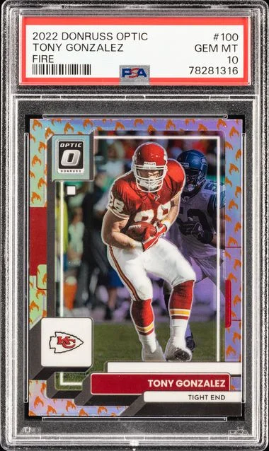 2022 Panini Donruss Optic Tony Gonzalez Fire #100 card image