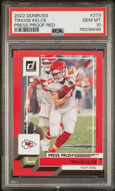 2022 Panini Donruss Travis Kelce Press Proof Red #273 card image