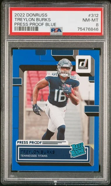 2022 Panini Donruss Treylon Burks Press Proof Blue #312 card image