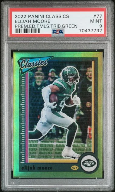 2022 Panini Elijah Moore Classics Premium Edition Timeless Tributes Green #77 card image