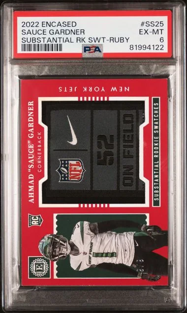 2022 Panini Encased Ahmad Sauce Gardner Substantial Swatches Ruby #SS-25 card image